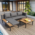 Roomfitters L Shaped Outdoor Sectional Sofa Set With Built In Wood Side Tables And Coffee Table Patio Conversation Set