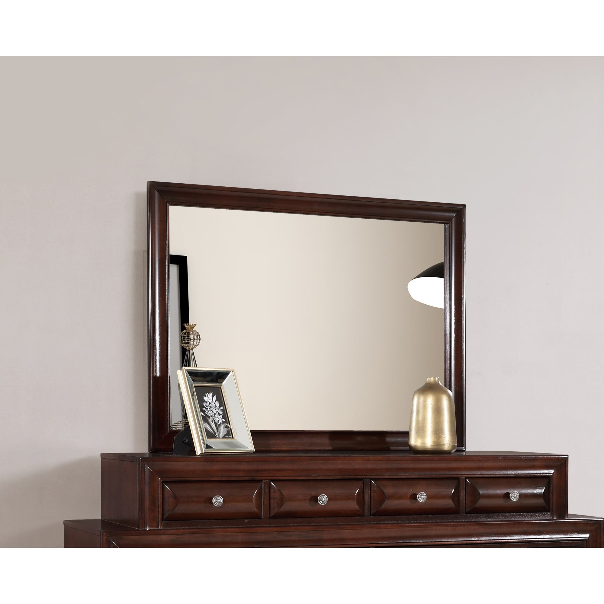 Roomfitters Lavita Cappuccino Transitional Dresser Mirror Large Scale Wood Veneer High Clarity 45 Inch Wide Vanity