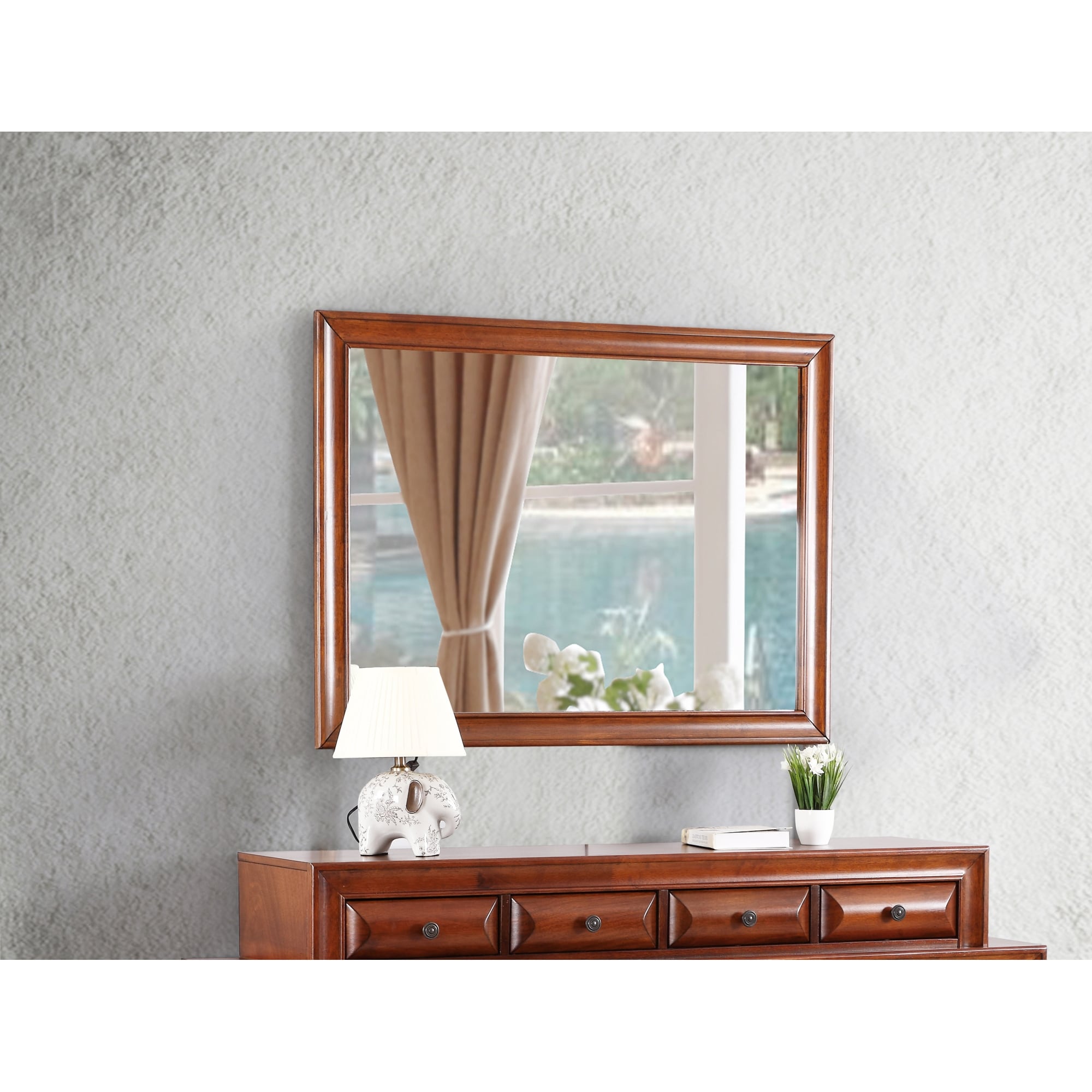 Roomfitters Lavita Oak Transitional Dresser Mirror Large Scale Wood Veneer High Clarity 45 Inch Wide Vanity Mirror