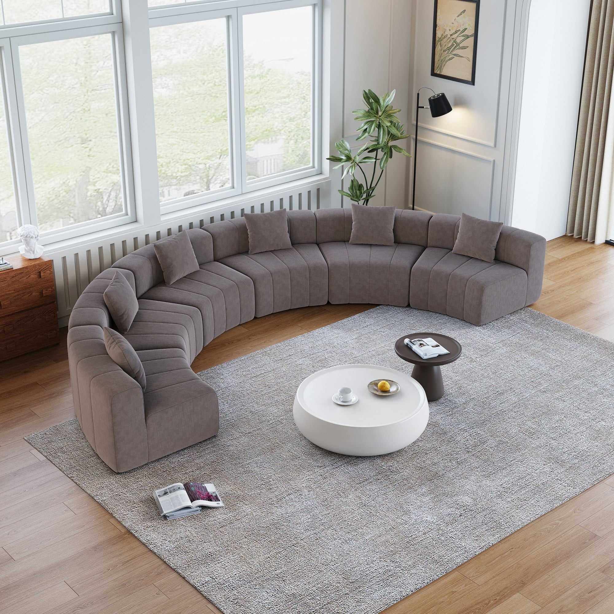 Roomfitters Large Curved Sectional Sofa Semicircle Modular Fabric Couch With 5 Accent Pillows For Luxury Living Room