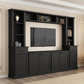 Roomfitters Large Entertainment Wall Unit Set With Tv Stand Storage Cabinets And Bookcase Shelves For Home Theater Black
