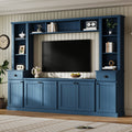 Roomfitters Large Entertainment Wall Unit With Tv Stand Storage Cabinets And Bookshelf Shelves For Home Theater Blue