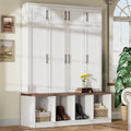 Roomfitters Large Entryway Hall Tree With Storage Cabinets Seating Bench And Shoe Cubbies For Mudroom Organization