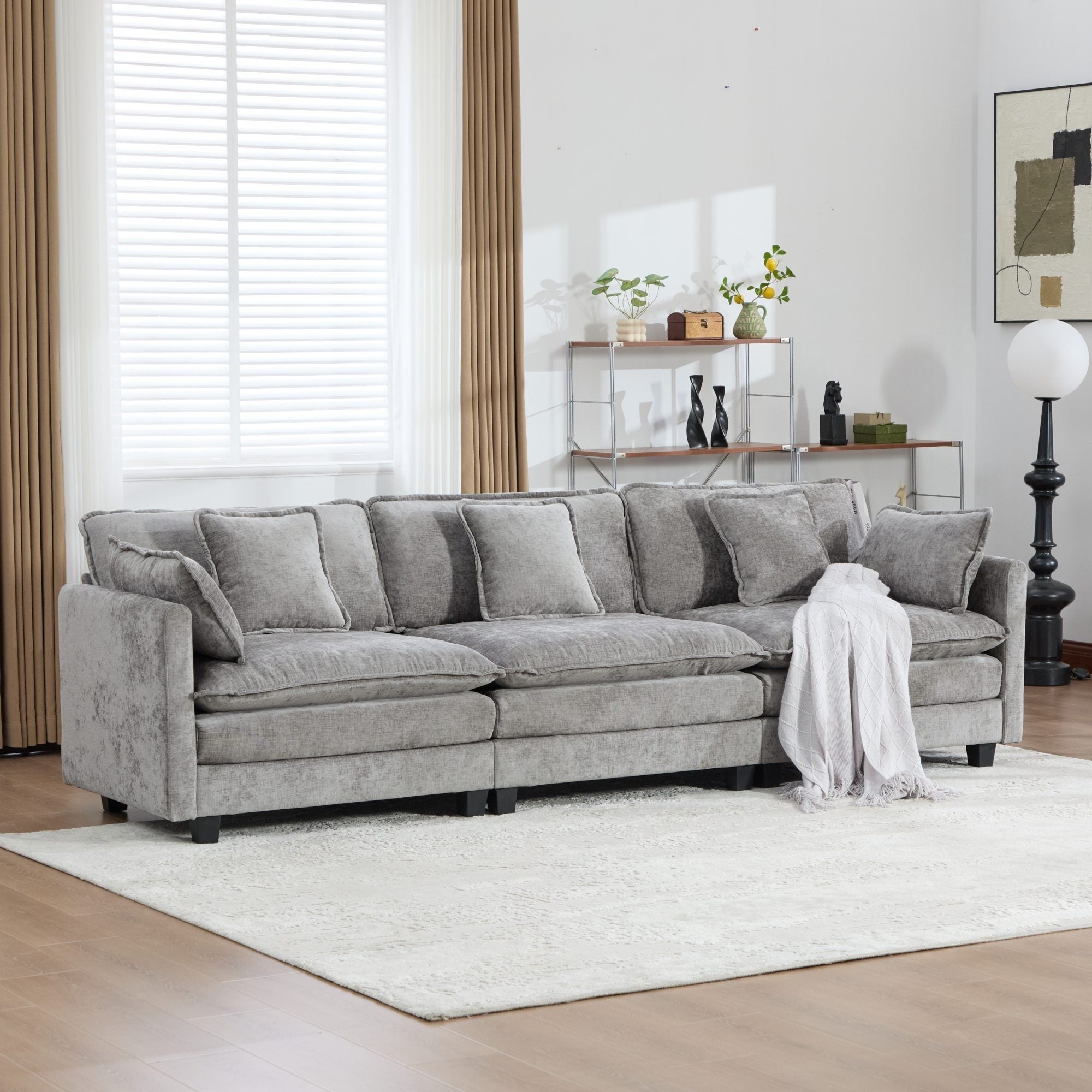 Roomfitters Large Upholstered 3 Seater Sofa With Plush Cushions And Pillows Modern Cloud Couch For Living Room