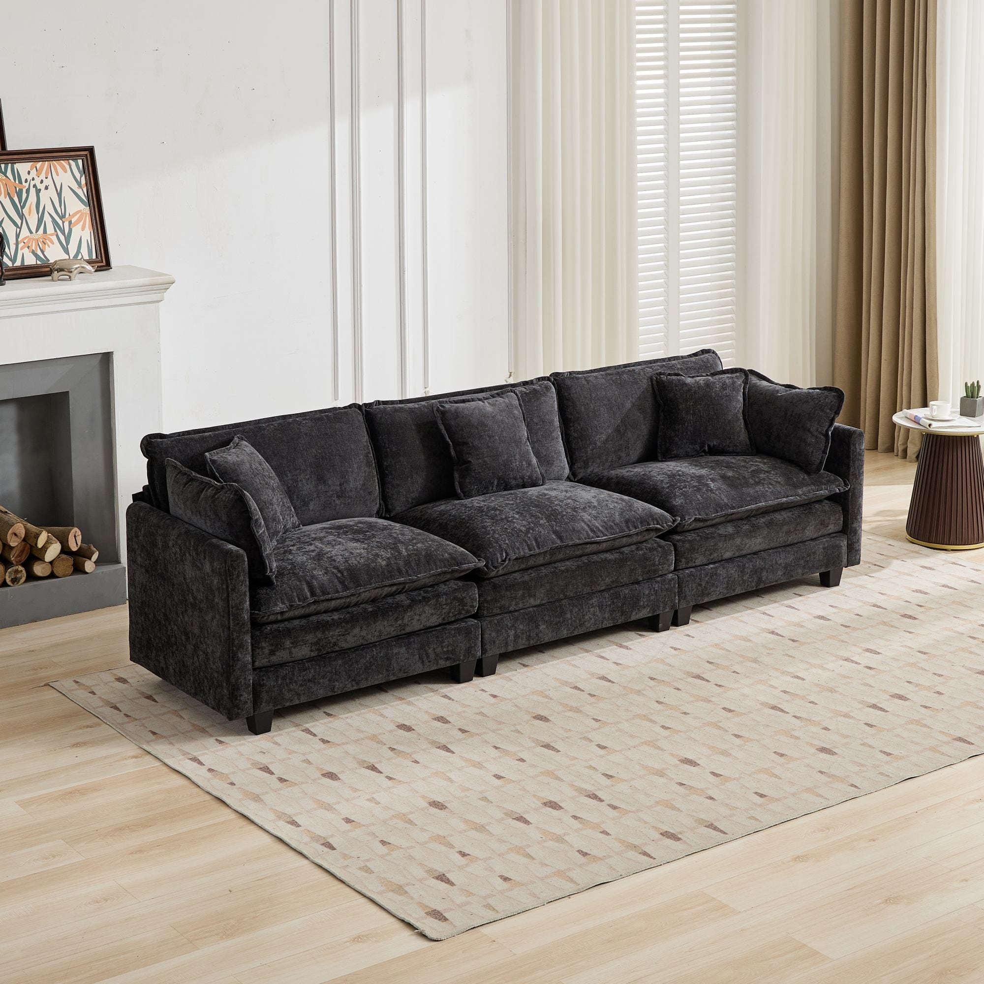 Roomfitters Large Upholstered 3 Seater Sofa With Plush Cushions And Pillows Modern Cloud Couch For Living Room