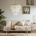 Roomfitters Layered Capiz Chandelier Modern Gold Coastal Ceiling Light Luxury Natural Shell Tiered Hanging Dining Room Fixture