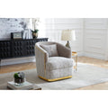 Roomfitters Lexington Swivel Barrel Chair Light Beige Velvet Chenille Gold Trim Fully Assembled Modern Glam Armchair