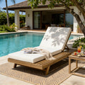 Roomfitters Light Brown Acacia Wood Lounge Chaise Cream Water Resistant Cushion 4 Position Reclining Lounger 4 Inch Daybed
