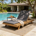 Roomfitters Light Brown Acacia Wood Lounge Chaise Grey Water Resistant Cushion 4 Position Reclining Lounger 79 Inch Daybed