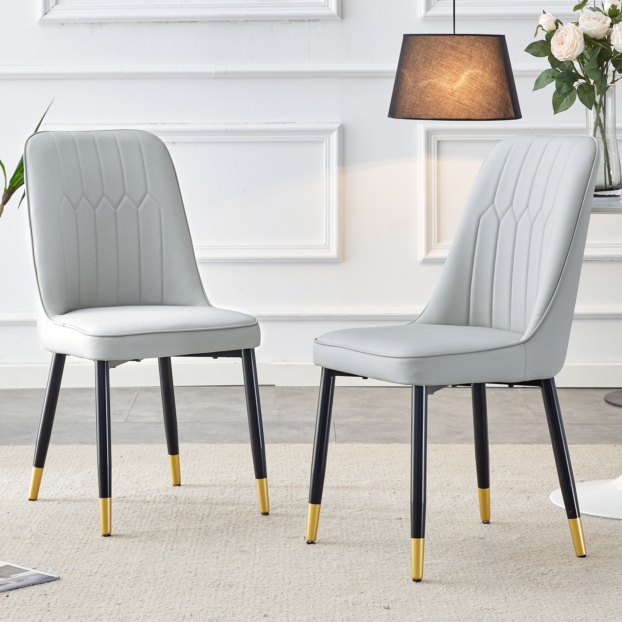 Roomfitters Light Gray Pu Leather Dining Chairs With Metal Leg Luxury Upholstered Kitchen Seating Set Of 2 Side Chairs