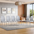 Roomfitters Light Gray Pu Leather Dining Chairs Silver Metal Leg Luxury Ergonomic Upholstered Seating Set Of 6 Chairs