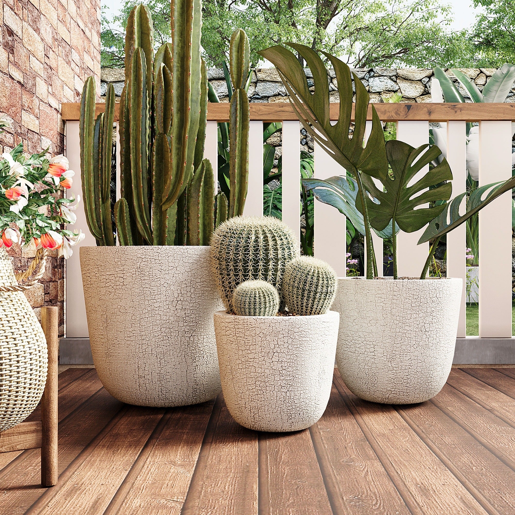 Roomfitters Lightweight Mgo Planter Set Of 3 Round Weather Resistant Outdoor Indoor Flower Pots For Garden Patio