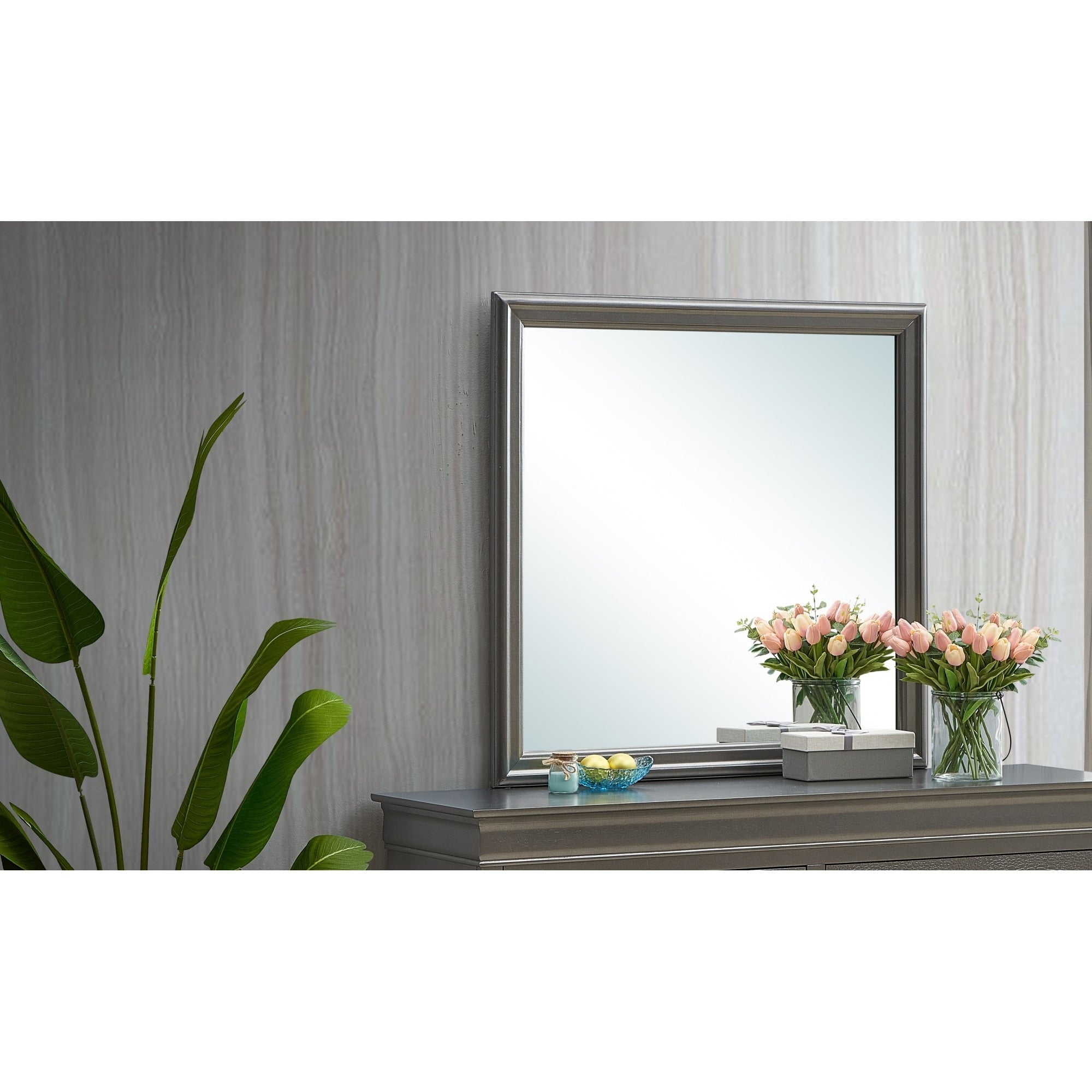 Roomfitters Lorana Metallic Dresser Mirror Architectural Wood Frame 38 Inch Square High Clarity Vanity Mirror