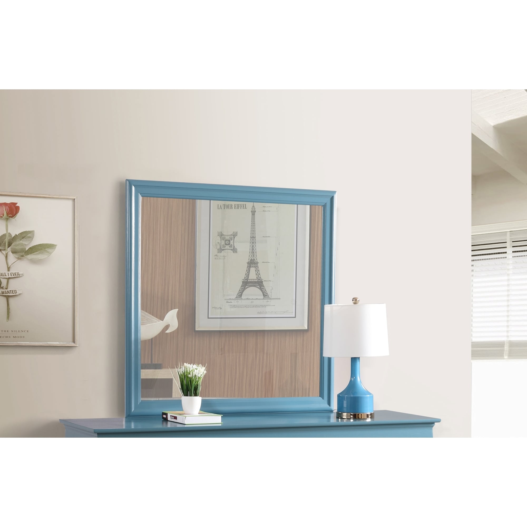 Roomfitters Louis Philippe Modern Dresser Mirror Architectural Wood Frame 38 Inch Square High Clarity Mirror