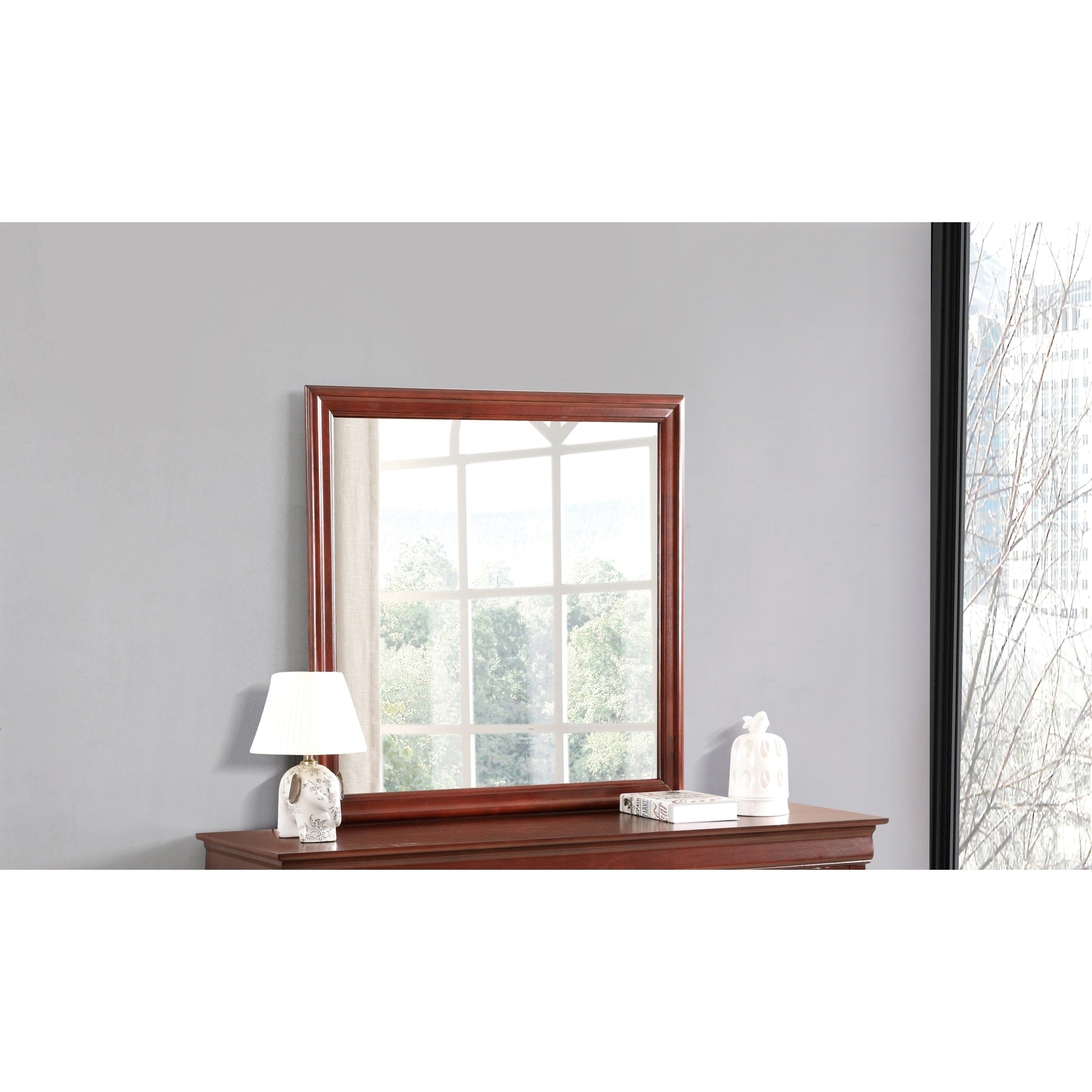 Roomfitters Louis Philippe Modern Dresser Mirror Architectural Wood Frame 38 Inch Square High Clarity Mirror