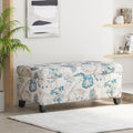 Roomfitters Luxury Floral Patterned Storage Ottoman Blue Flower Fabric Footrest Modern Bench With Hidden Compartment