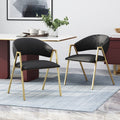 Roomfitters Luxury Modern Black Pu Leather Dining Chairs Set Of 2 Gold Metal Armchairs V Shaped Leg Lounge Seating