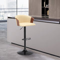 Roomfitters Lydia Adjustable Height Swivel Walnut Wood Bar Stool Cream Faux Leather Pub Chair Black Metal Pedestal Base