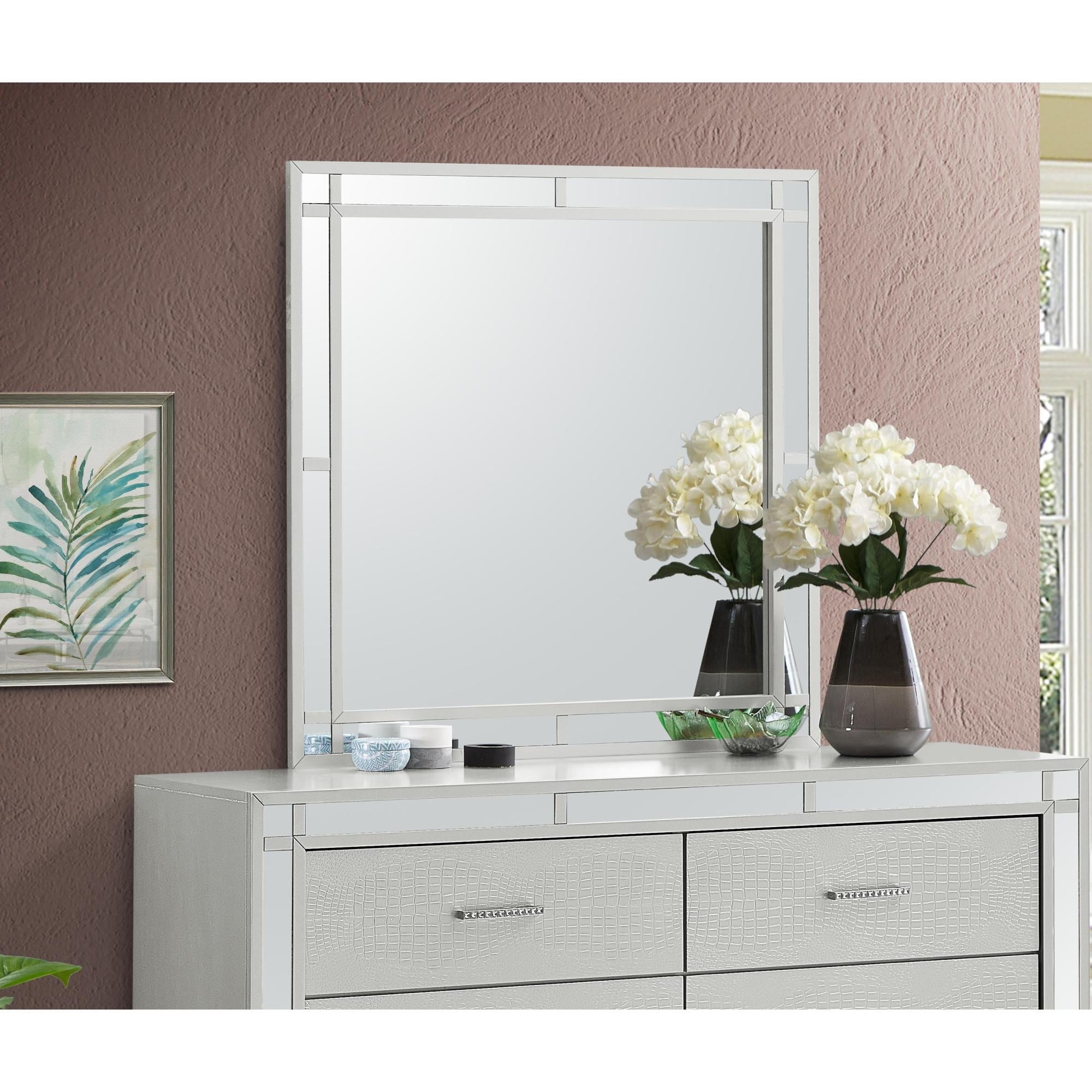 Roomfitters Madison Silver Champagne Led Dresser Mirror Mirrored Accent Wall Mirror Modern Glam High Clarity Mirror