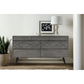 Roomfitters Makena Modern Gray Acacia Wood Sideboard Buffet 61 Inch Wide With 7 Storage Units 3D Hexagon Accent Metal Legs