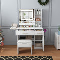 Roomfitters Makeup Vanity Desk With Charging Station Lighted Mirror Storage Stool Expandable Table White