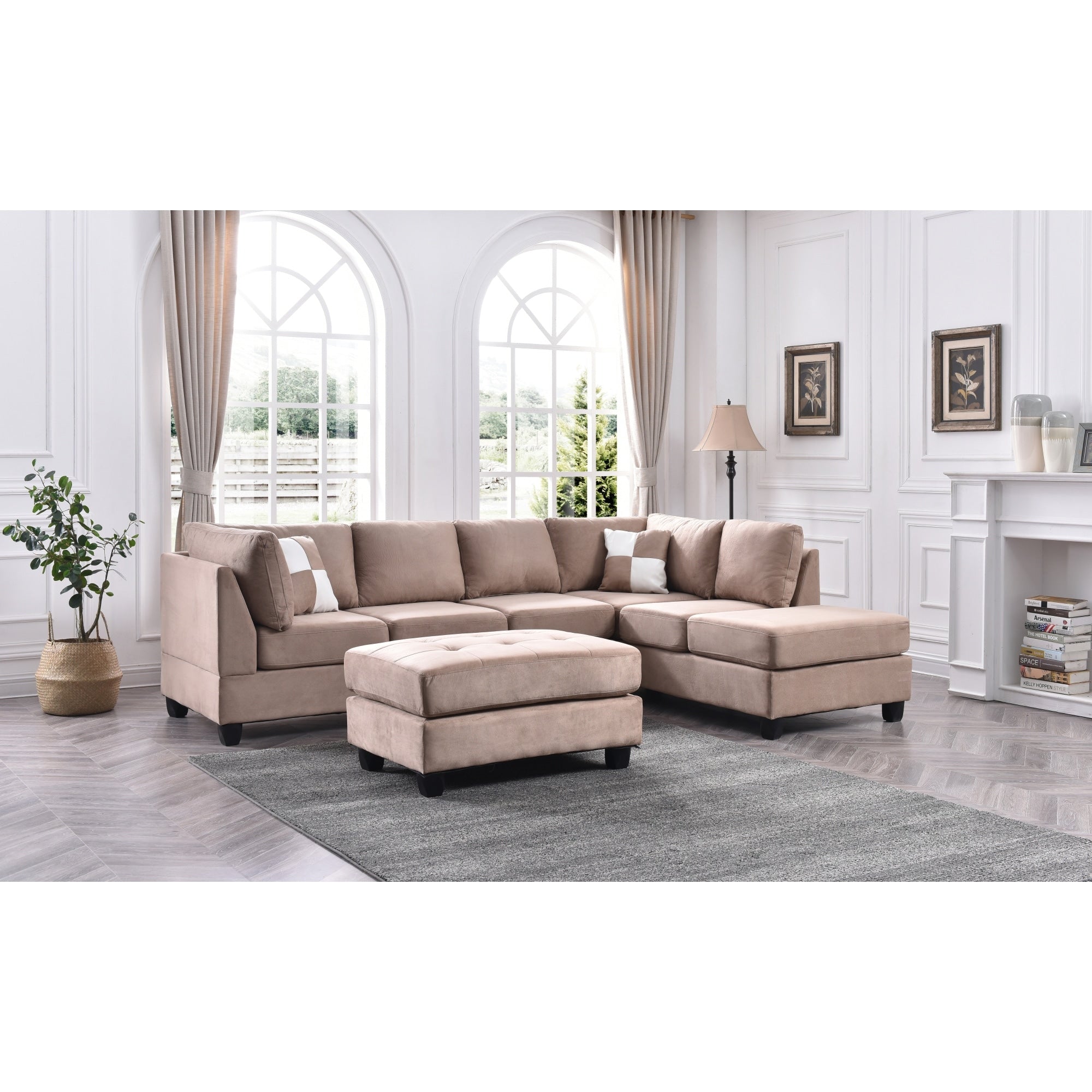 Roomfitters Malone Mocha Microfiber Sectional Reversible Chaise L Shaped Sofa Modern Padded Seating