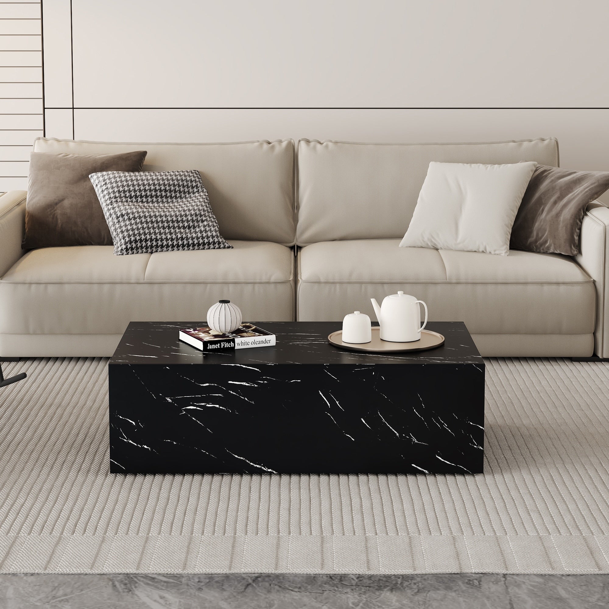 Roomfitters Marble Texture Mdf Coffee Table Rectangular Center Table Modern Minimalist Living Room Furniture