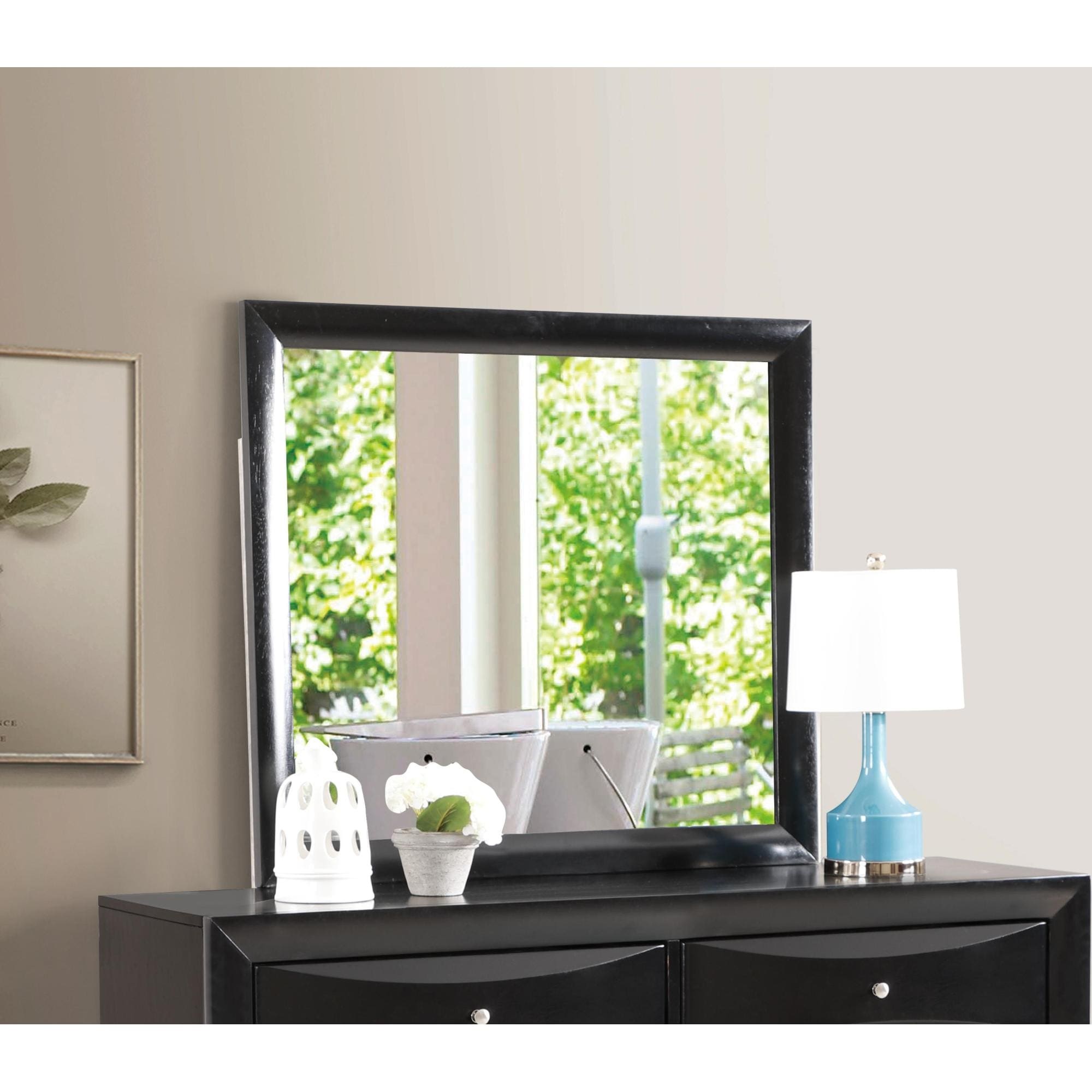Roomfitters Marilla Black Modern Dresser Mirror Architectural Wood Frame Contemporary High Clarity 39 Inch Mirror