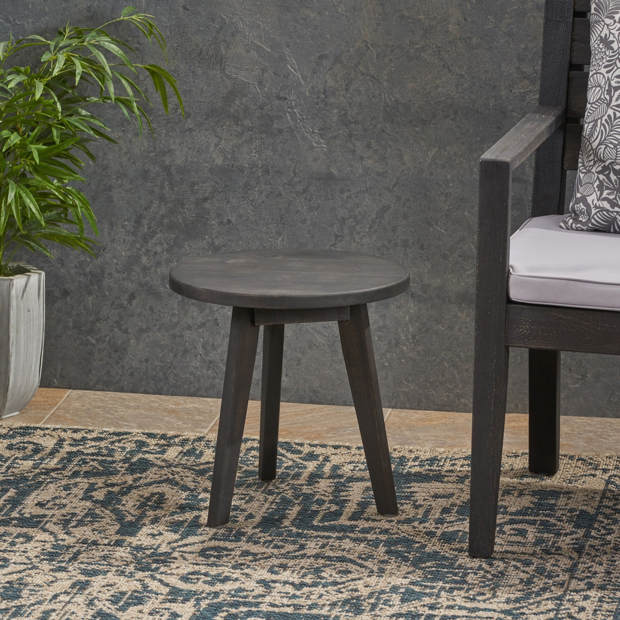 Roomfitters Marina 18 Acacia Wood Side Table Luxury Tripod Outdoor End Table Modern Wash Tripod Frame Patio Table