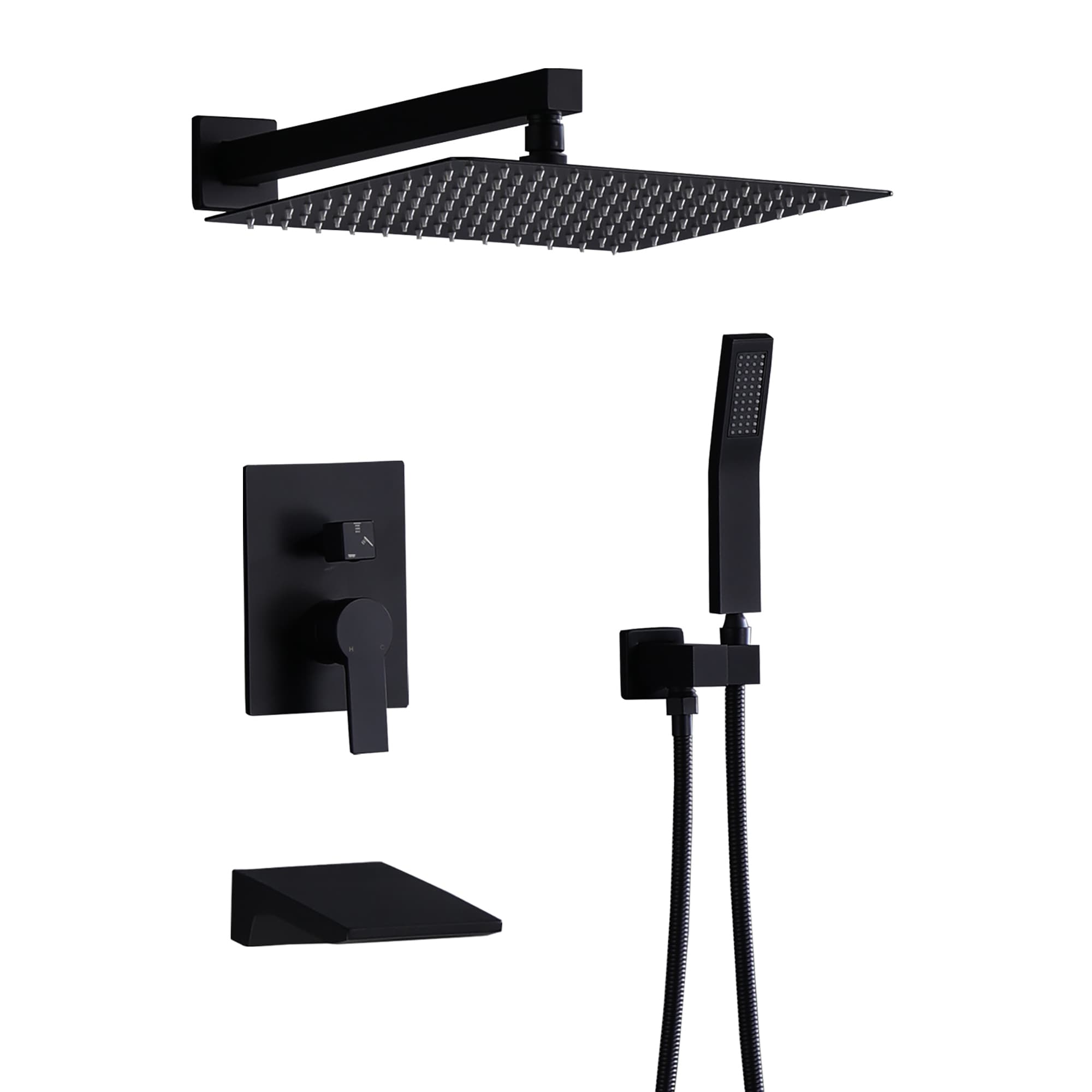 Roomfitters Matte Black 3 Way Shower System With Rainfall Shower Head Handheld Spray And Waterfall Tub Spout Valve Included