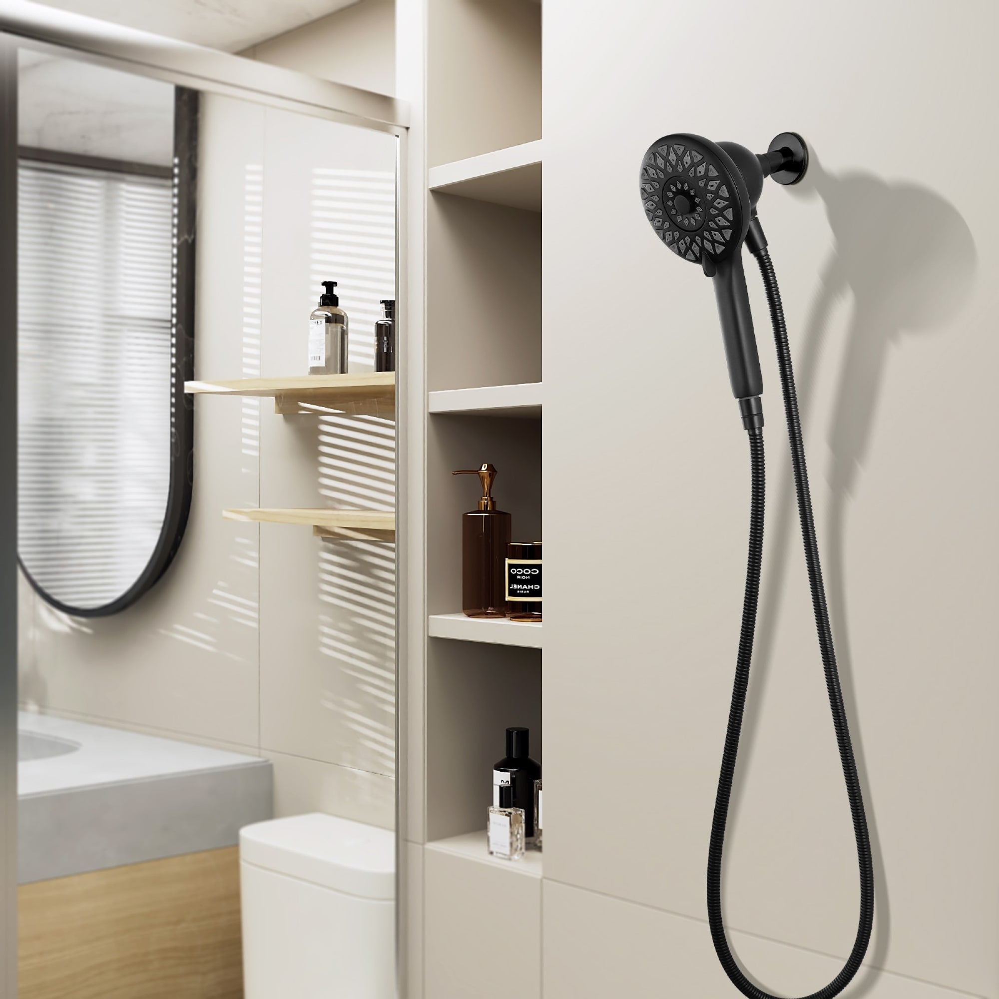 Roomfitters Matte Black Handheld Shower Head With 6 Spray Settings 4.8 Inch High Pressure Showerhead With 60 Inch Metal Hose
