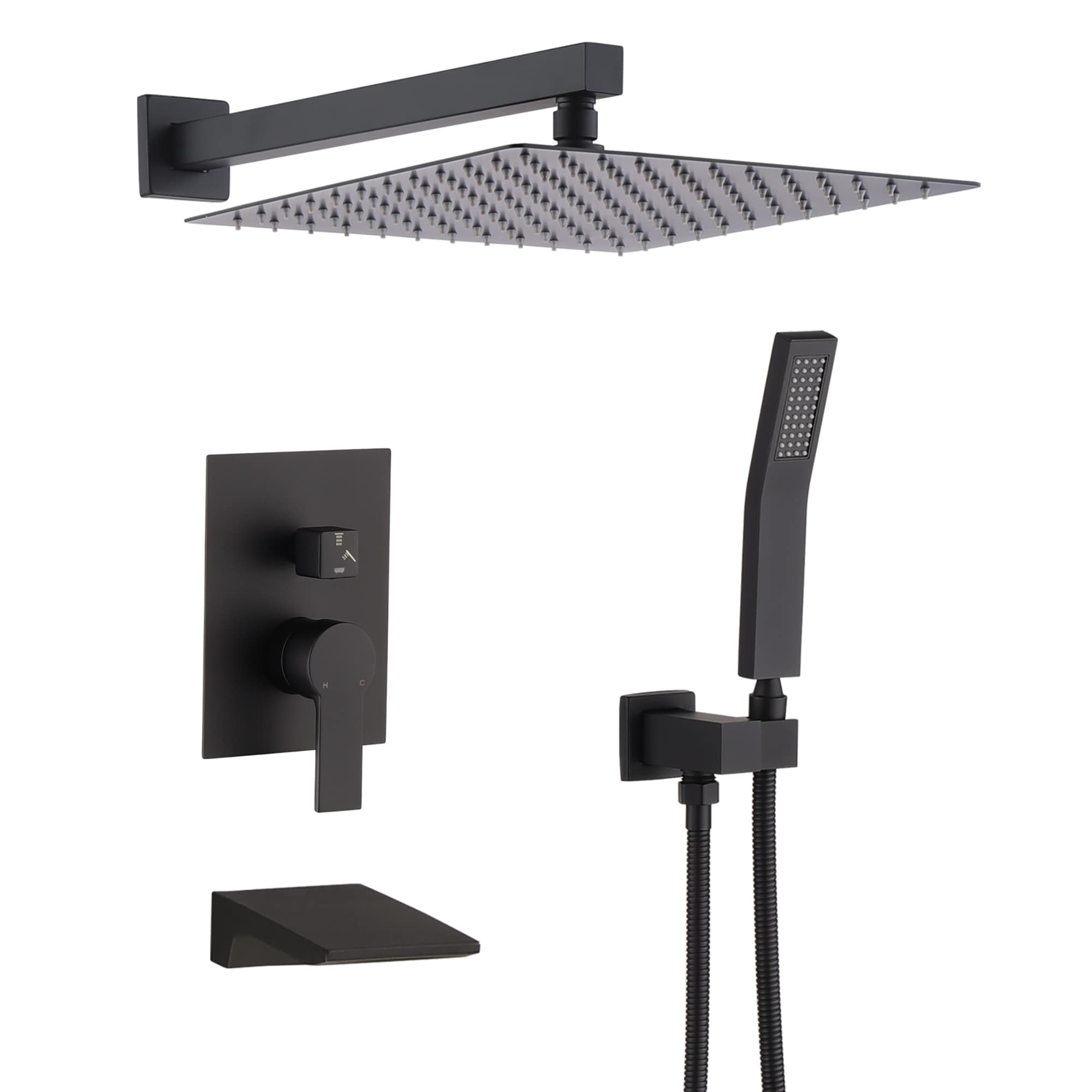 Roomfitters Matte Black Shower Faucet Set 3 Way Rainfall Shower System With Handheld Spray Waterfall Tub Spout Valve Included