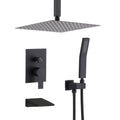 Roomfitters Matte Black Shower System 3 Way Ceiling Mount Rain Shower Faucet Set With Handheld Spray And Waterfall Tub Spout