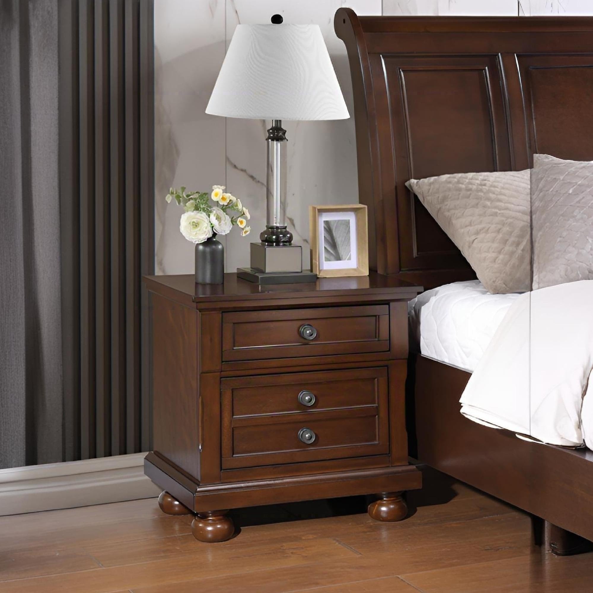 Roomfitters Meade 3 Drawer Nightstand Dark Cherry Traditional Felt Lined Drawer Fully Assembled Wood End Table