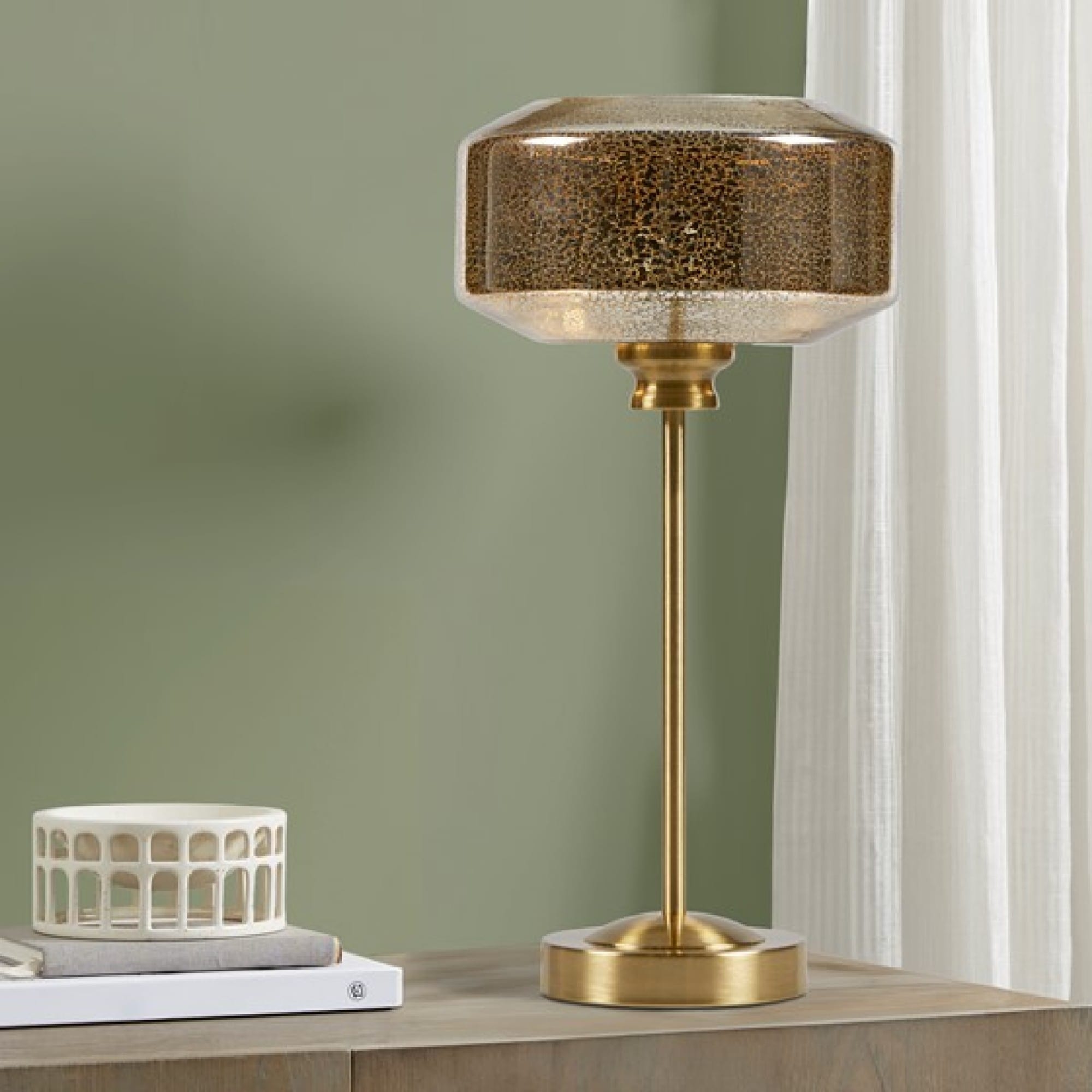 Roomfitters Mercury Glass Table Lamp Modern Gold Metal Bedside Light Luxury Spotted Glass Shade Desk Lamp For Living Rooms