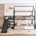 Roomfitters Metal House Bunk Bed Storage Staircase Slide Black Playhouse Bed Frame With Gabled Roof Safety Guardrails