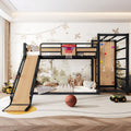 Roomfitters Metal Loft Bed Basketball Hoop Climbing Wall Pull Up Rings Yellow Kids Loft Bed With Slide Bookcase Set
