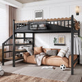 Roomfitters Metal Loft Bed L Shaped Desk Charging Station Storage Basket Modern Black High Bed Pegboard