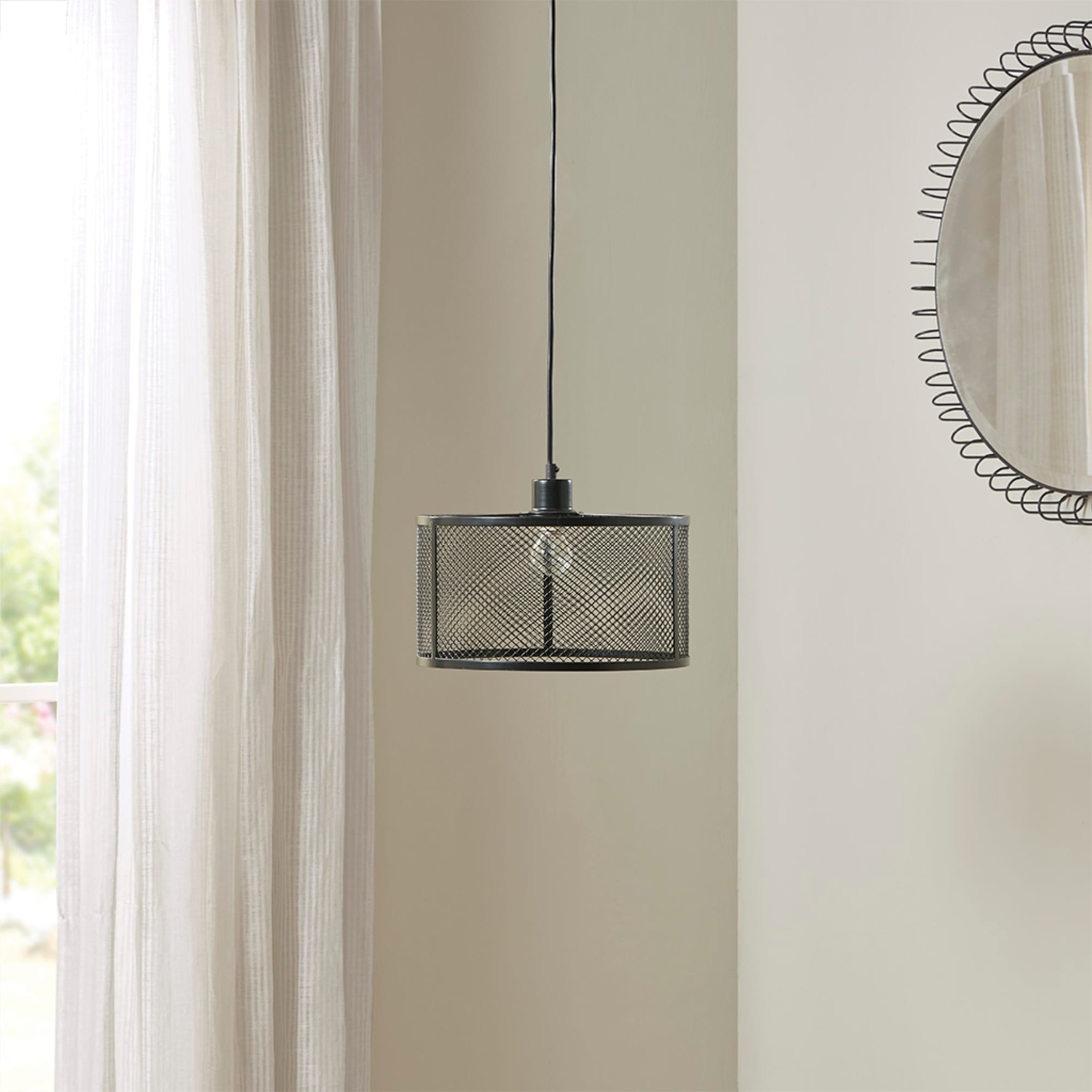 Roomfitters Metal Mesh Pendant Industrial Black Caged Drum Hanging Light Luxury Single Bulb Ceiling Fixture For Kitchen Island