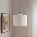 Roomfitters Metal Pendant With Drum Shade Modern Silver Hanging Light Luxury White Linen Fabric Ceiling Fixture For Kitchen