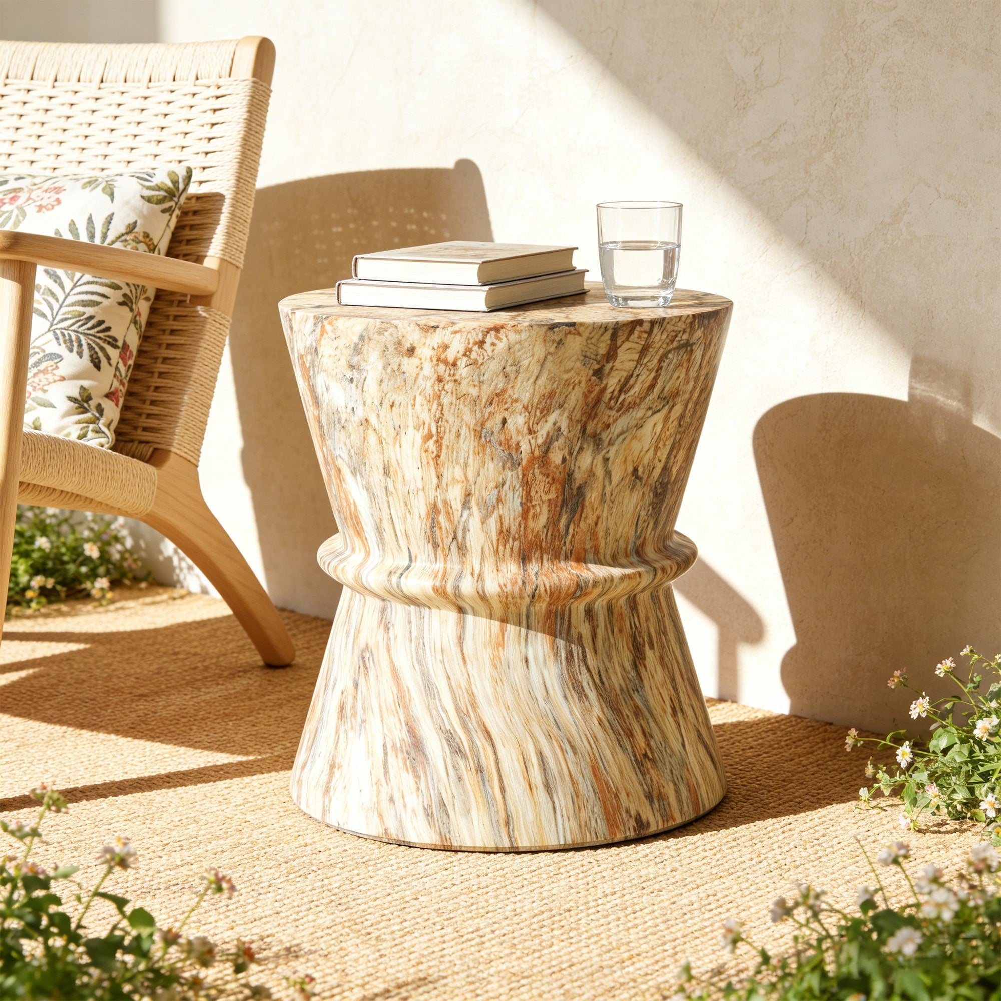 Roomfitters Mid Century Amber Hourglass Outdoor Side Table Lightweight Concrete Accent Table Mgo Garden End Table