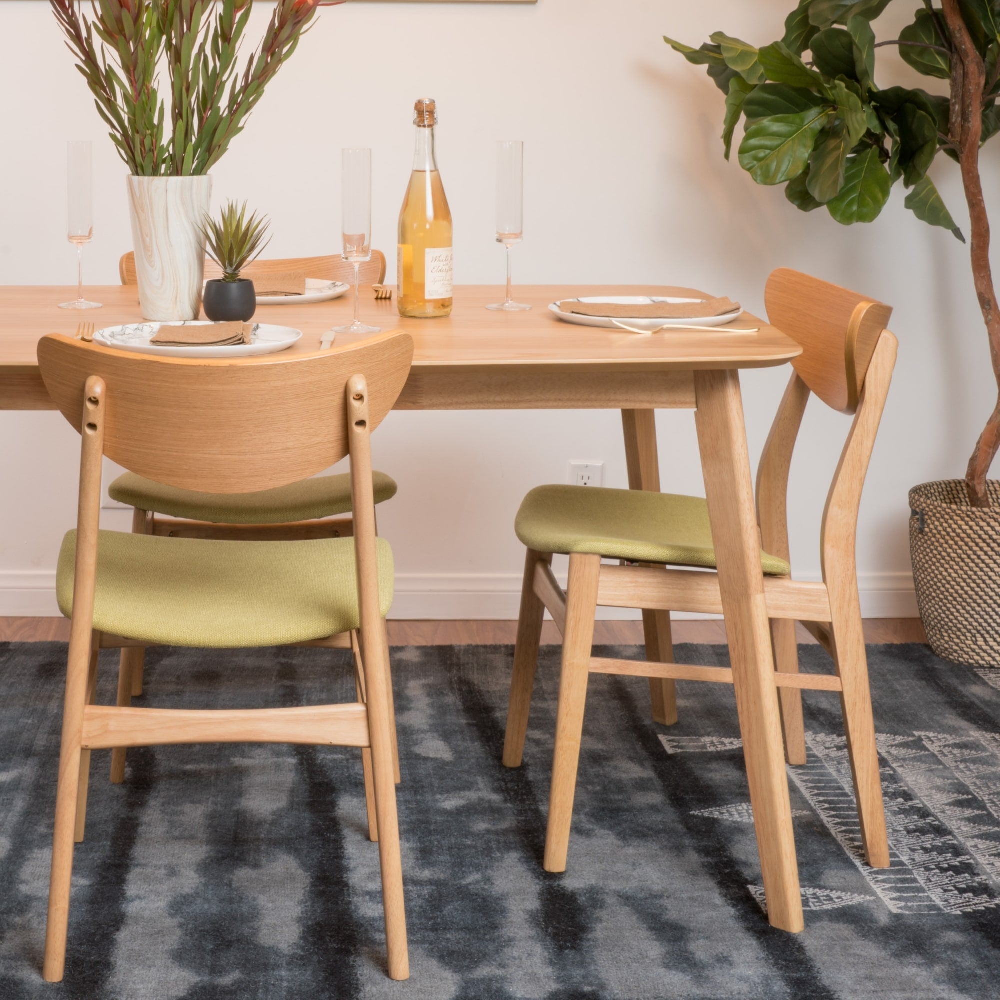 Roomfitters Mid Century Modern Avocado Green Dining Chairs Set Of 2 Solid Wood Kitchen Chairs Natural Rubberwood