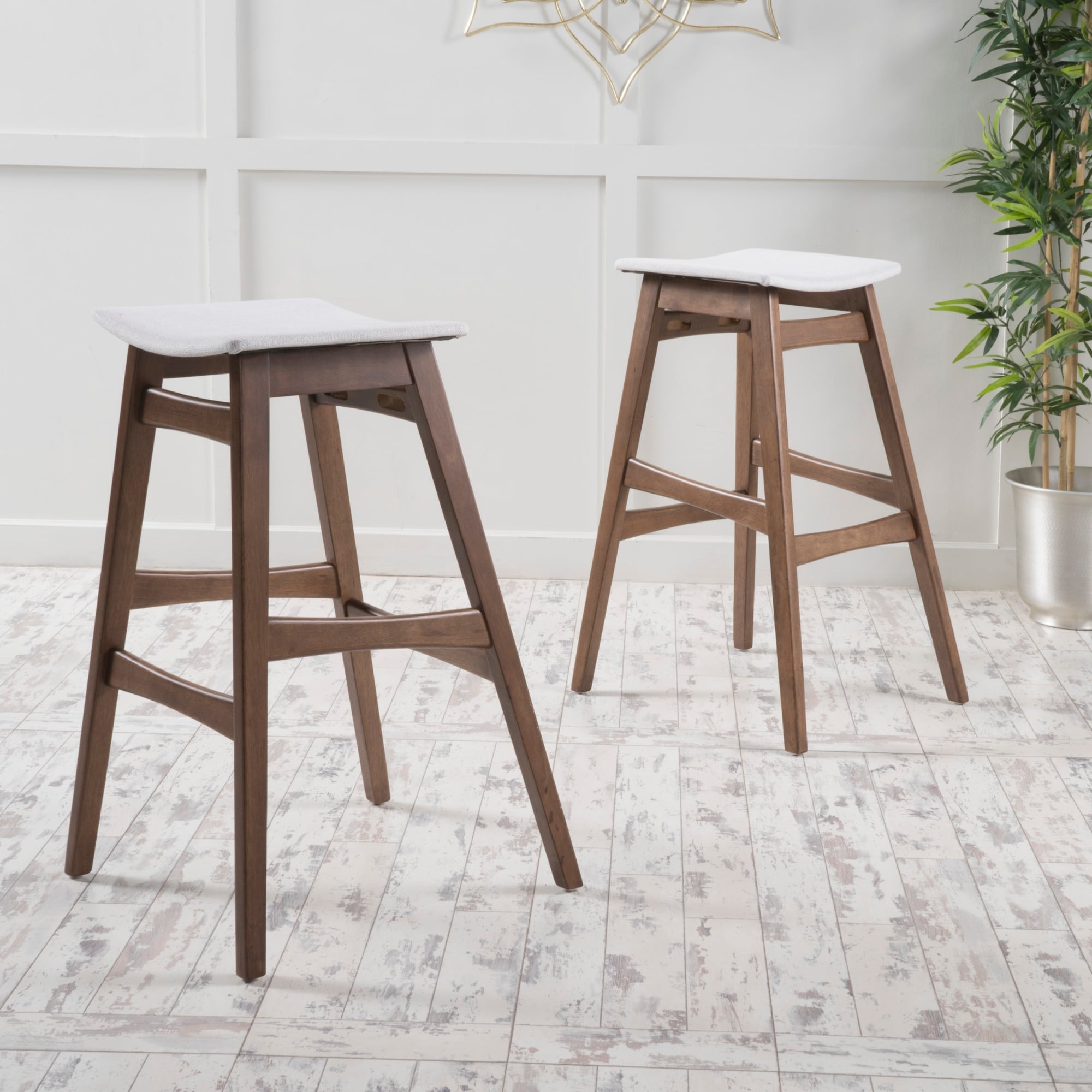 Roomfitters Mid Century Modern Bar Stools Set Of 2 Backless Solid Wood Pub Stools Kitchen Island Seating