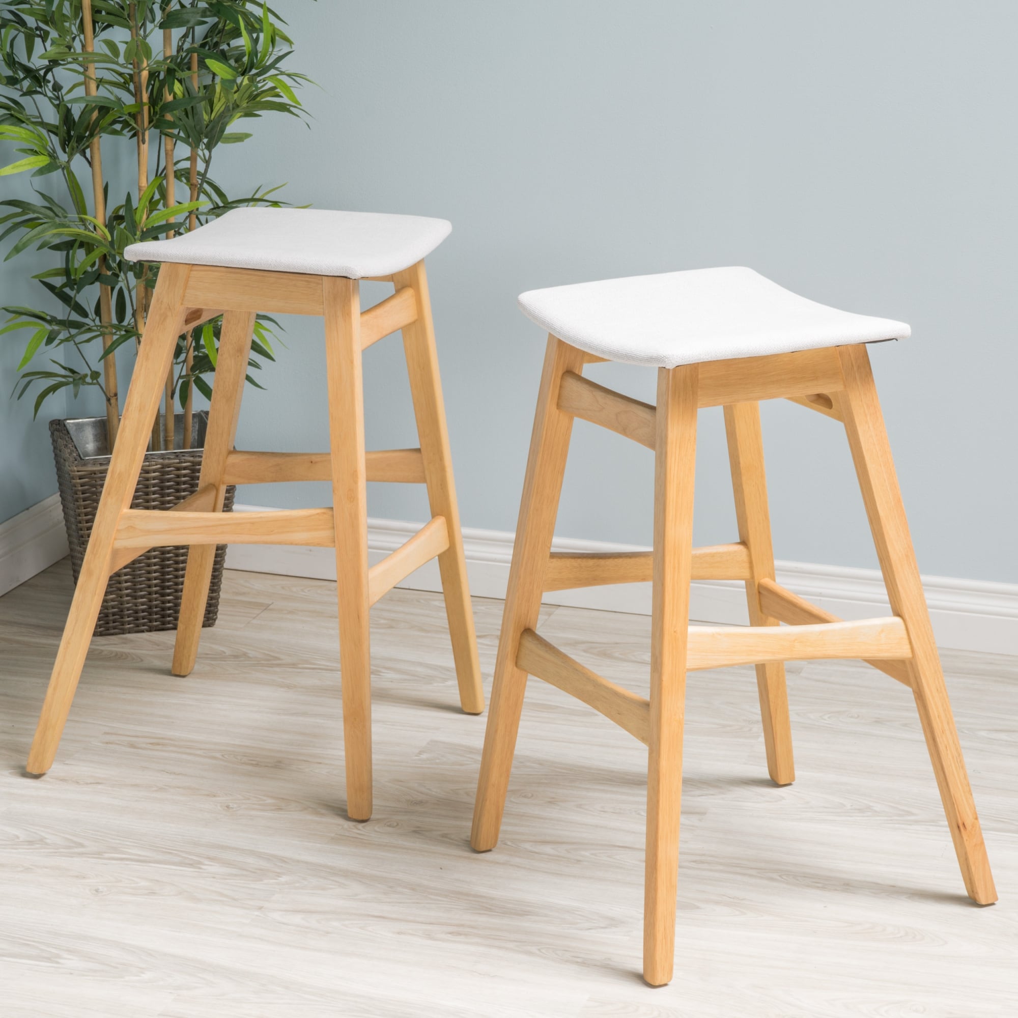 Roomfitters Mid Century Modern Bar Stools Set Of 2 Backless Wood Stools Kitchen Island Seating