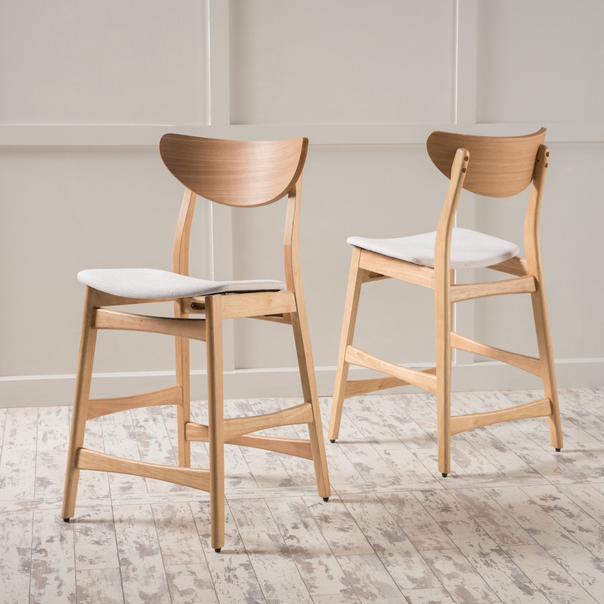 Roomfitters Mid Century Modern Counter Height Chairs Set Of 2 Solid Wood Bar Stools Upholstered Kitchen