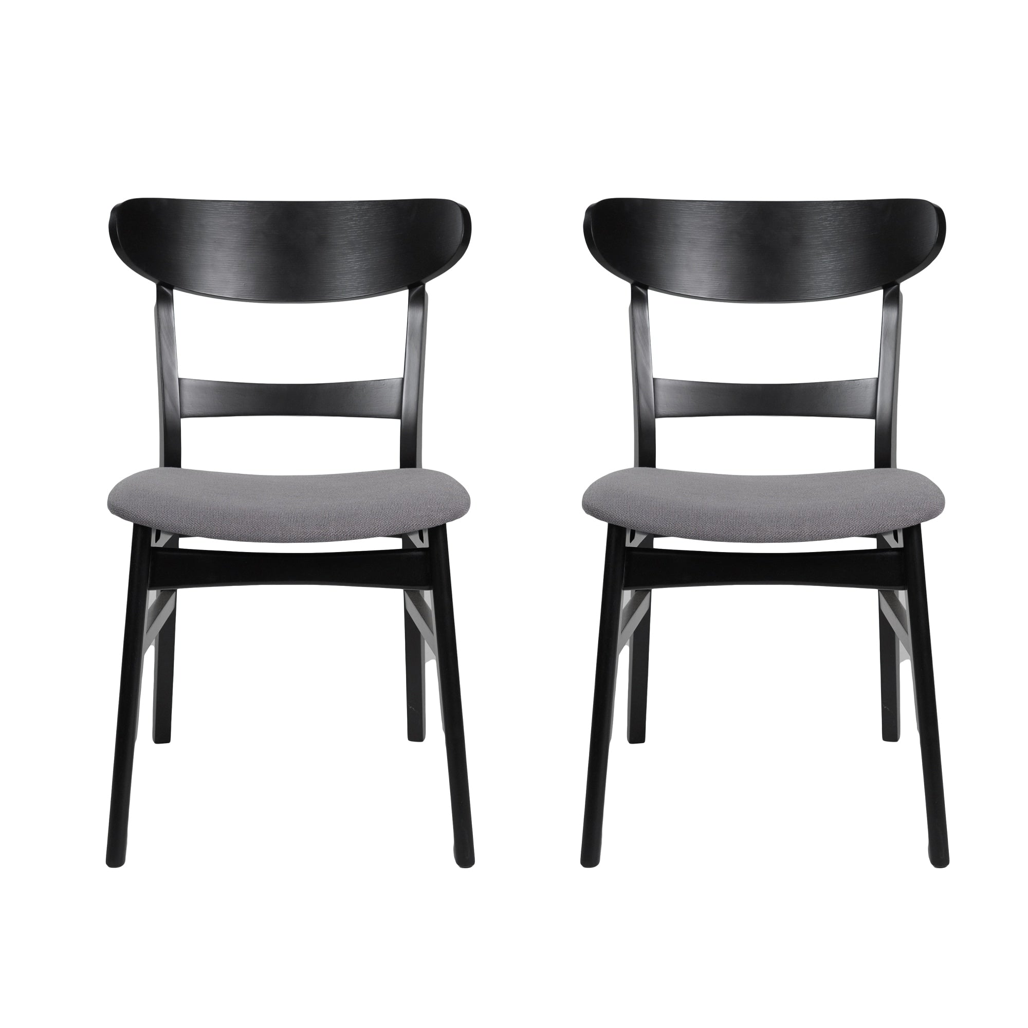 Roomfitters Mid Century Modern Dark Grey Dining Chairs Set Of 2 Upholstered Kitchen Chairs Black Solid Wood