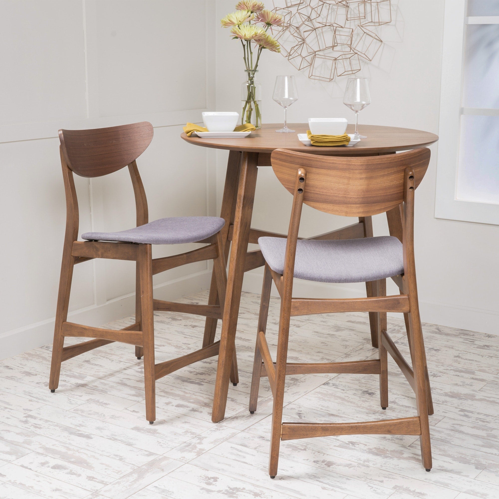 Roomfitters Mid Century Modern Grey Counter Height Chairs Set Of 2 Solid Wood Bar Stools Upholstered Kitchen Island