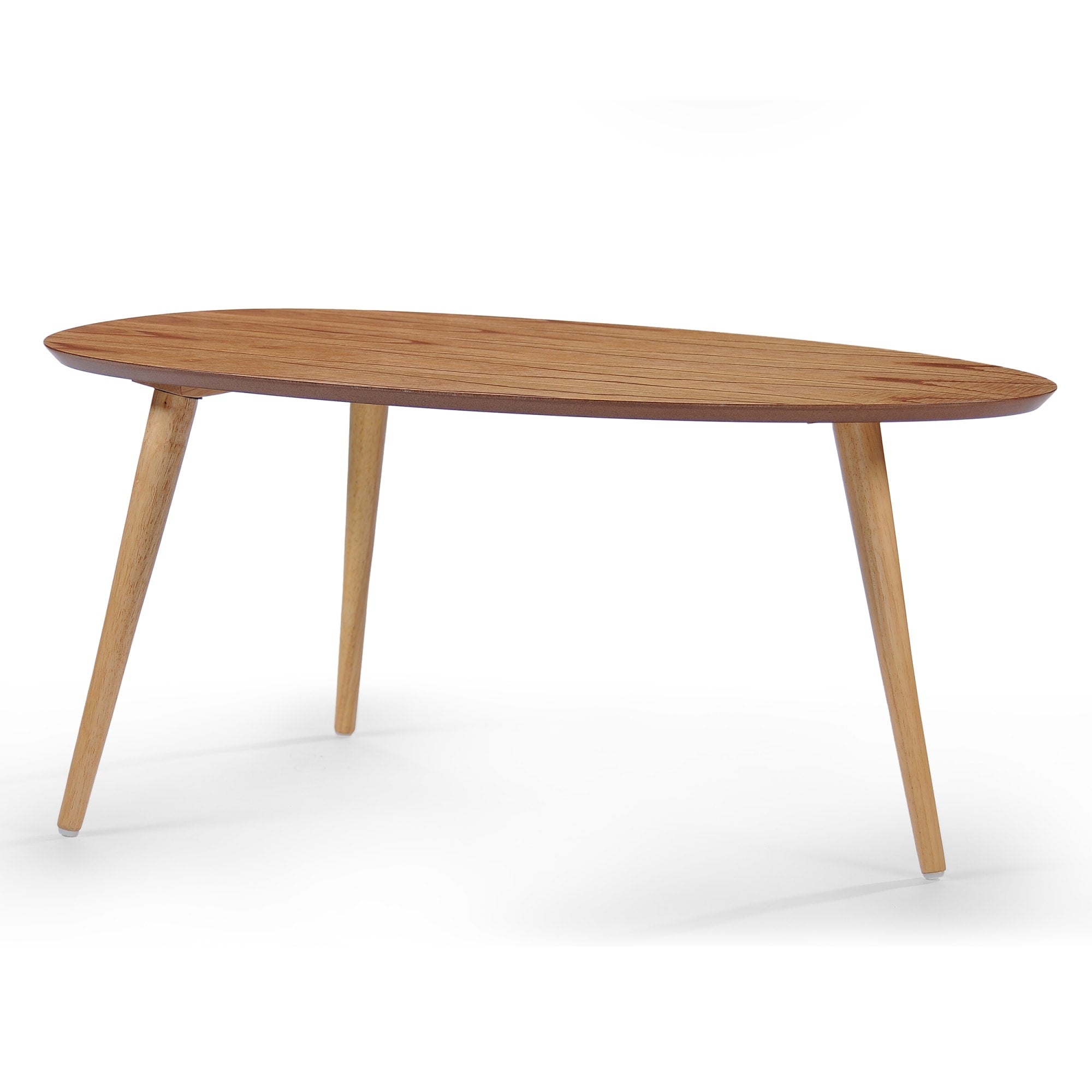 Roomfitters Mid Century Modern Natural Rubberwood Coffee Table Egg Shaped Wooden Cocktail Table Tripod Lounge Stand