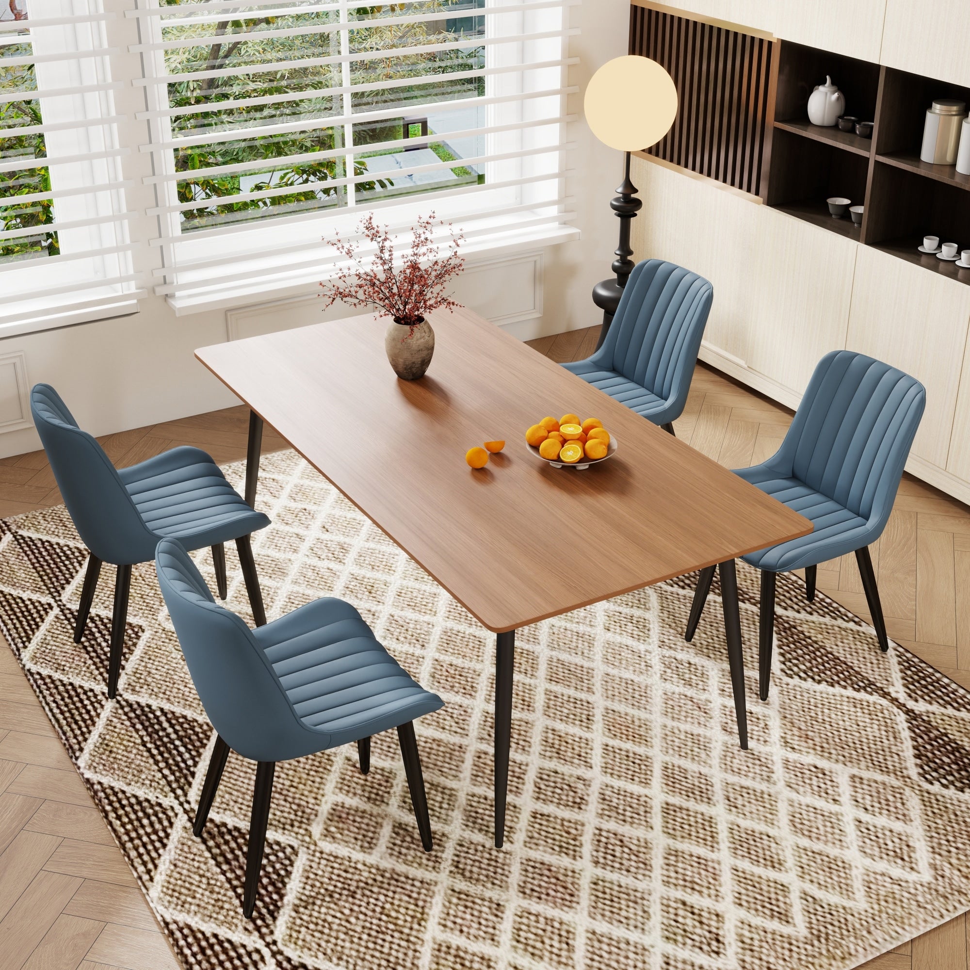 Roomfitters Mid Century Modern Pu Leather Upholstered Dining Chairs With Vertical Channel Tufting And Metal Legs Set Of 4