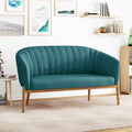 Roomfitters Mid Century Modern Teal Fabric Loveseat Curved Channel Stitched Sofa Tapered Rubberwood Leg Accent Bench